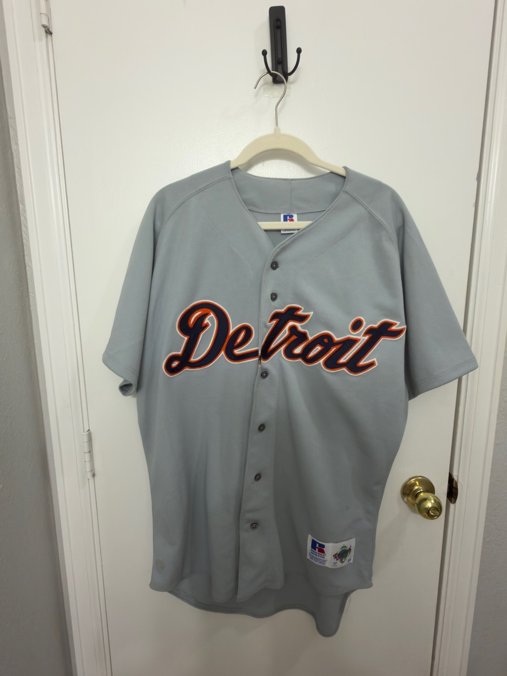 Vintage 90s Russell Athletic Detroit Tigers Gray Baseball Jersey